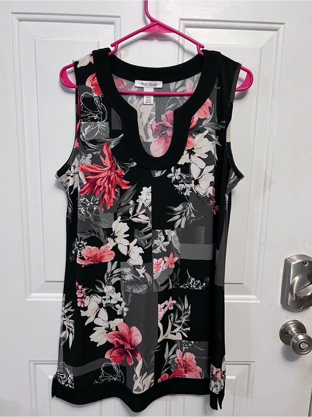 White House Black Market L Floral Patchwork Sleeveless Shift Dress Black Pink